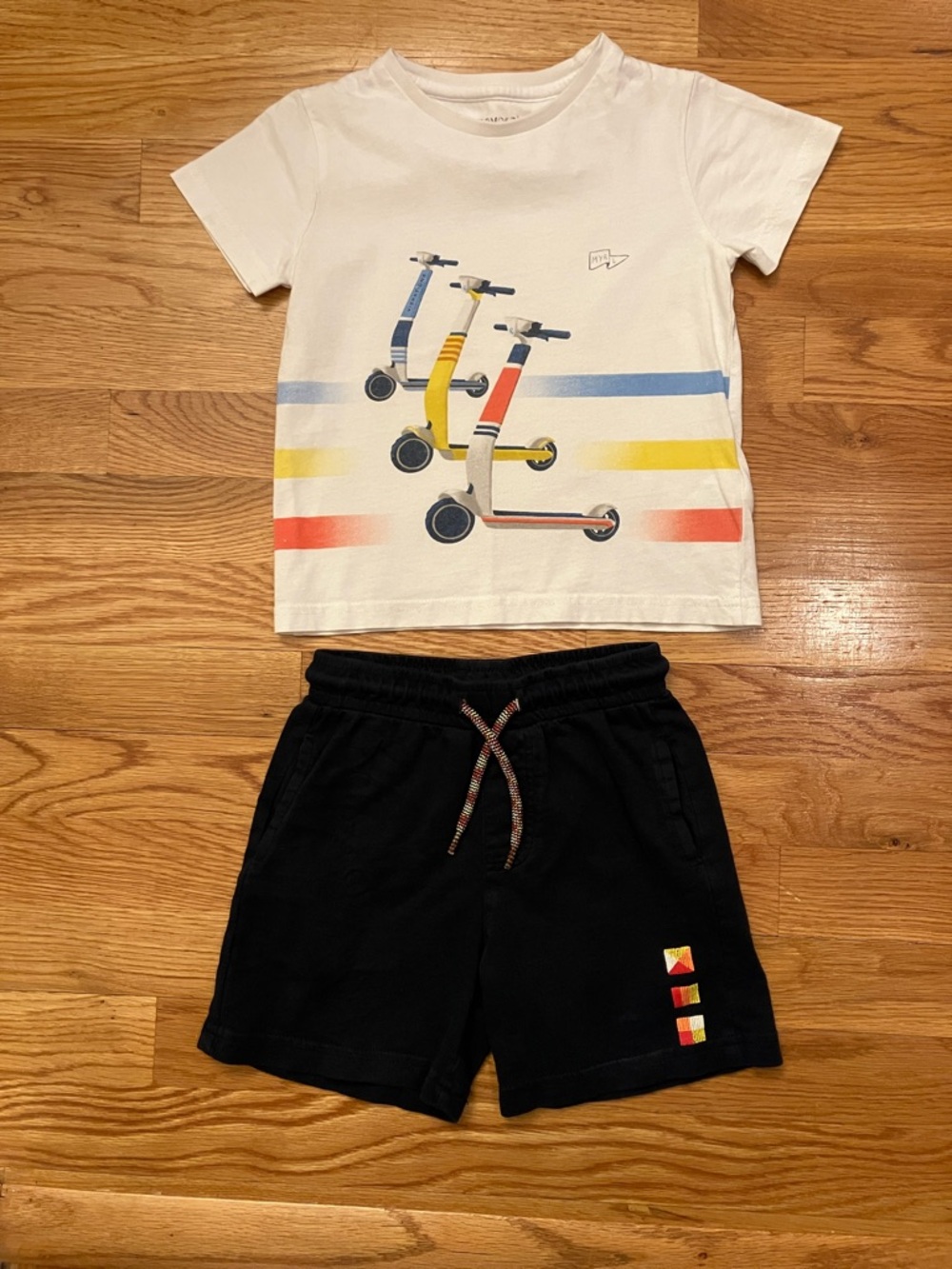 Mayoral 4T White Tee and Navy Shorts Set with Blue Yellow Red  Accents